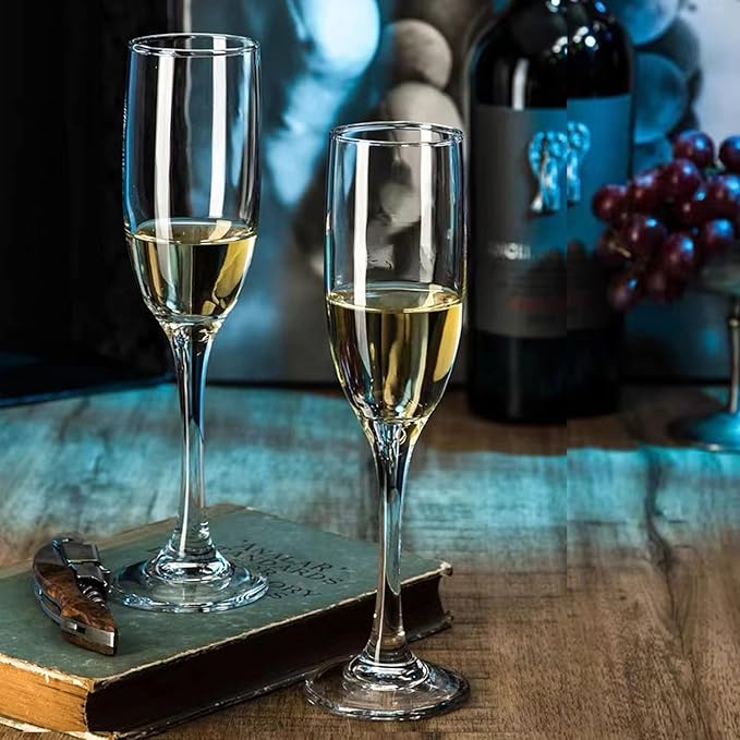 6 oz Champagne Flutes Glass, Wine Flutes Set of 12, for Champagne, Wine, High-End Banquets, Parties, Bars, Weddings, Gifts (12pcs)