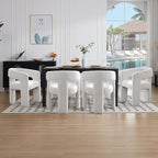 White Boucle Dining Chairs Set of 2, Modern Barrel Dining Room Chairs Upholstered Faux Fur Accent Chair with Arms and Round Back for Living Room Kitchen Armchair No Assembly Needed