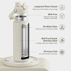 Insulated Water Bottle with Straw Stainless Steel Water Bottle, Leak-Proof, BPA-Free, Double Wall Vacuum Keeps Cold for 24 Hours for Sports, Travel, School (32 oz, Cream Moon)