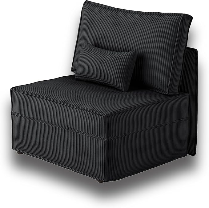 HOOOWOOO Modular Sectional Sofa Couch,Matching Free Combination Cloud Couch Armless Chair(Black Corduroy)