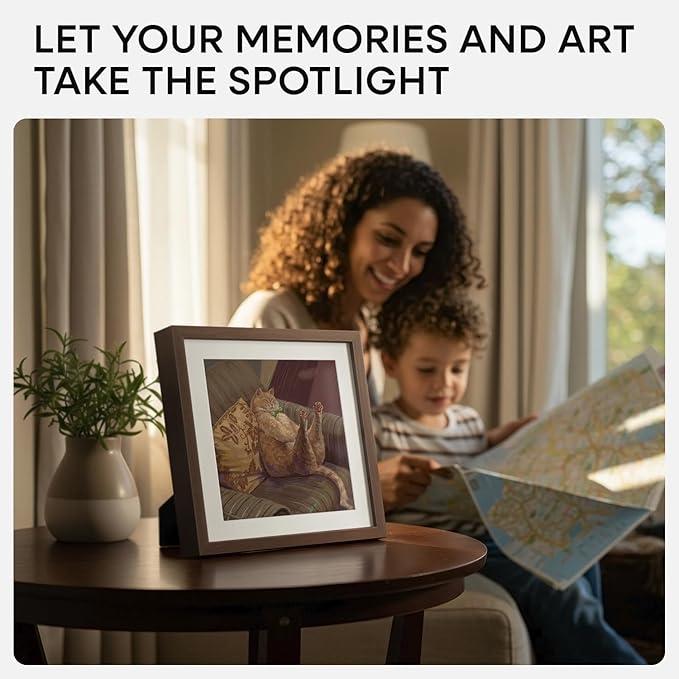 Homeforia 10x10 Picture Frame Brown, High-End Dark Oak 10 x 10 Square Brown Wood Frames with Mat 8 by 8 Photo, 10by10 Wooden Walnut Poster Frame Matted to 8x8 Print, Tempered Glass, Wall Kit, Set of 1