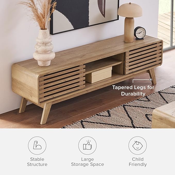 mopio Ensley TV Stand, Mid Century Modern for 55/60/65 inch TV, Farmhouse TV Stand, Entertainment Center with Storage, TV and Media Consol for Living Room (Oak, 59")