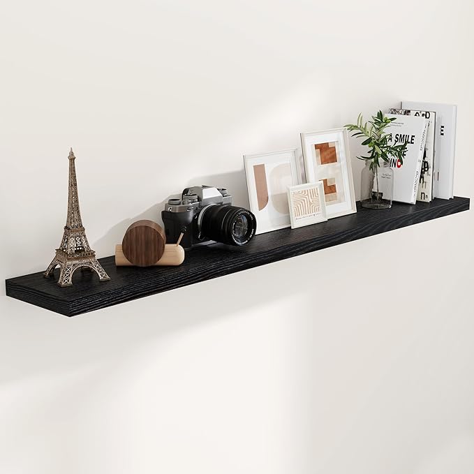 72 Inch Floating Shelves Black, 72 x 9 Rustic Wooden Fireplace Mantel, 9 Inch Floating Shelf for Wall, Farmhouse Wall Shelves for Home Storage & Display