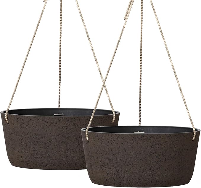 La Jolie Maison Large Hanging Planters - 12 Inch Outdoor Flower Pots, Hanging Garden Planters Set of 2, Iron Color