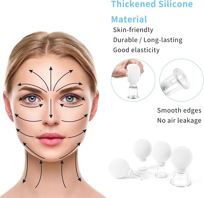 Meifuly Facial Cupping Set, 4 PCS Silicone Vacuum Suction Face Massage Cups, Skin Tightening Kit for Eyes, Face and Body (White)