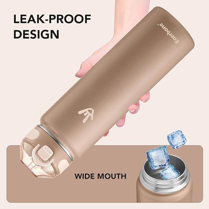 Enerbone 32 oz Insulated Water Bottle, Stainless Steel Bottle with Carrying Strap, Double-Wall Vacuum Insulation Design, Leakproof Sports Bottle with Straw, Keep Drinks Cold or Hot for Hours