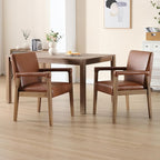 Mid Century Modern Dining Chairs Set of 2 Faux Leather Upholstered Living Room Side Chair, Kitchen Arm Chair with Solid Wood Legs for Home Kitchen & Restaurant, PU Brown