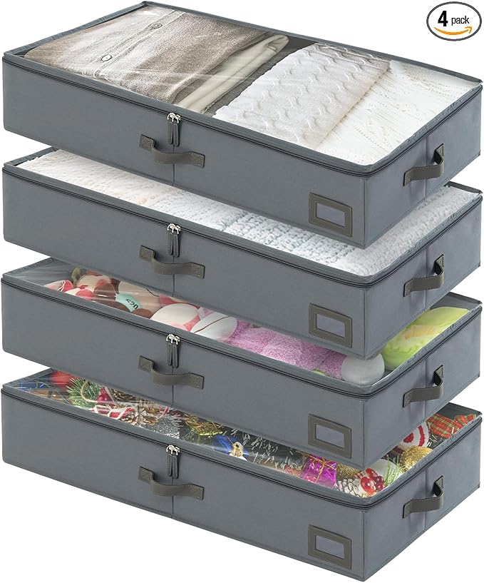 6-Inch Under Bed Organizer, Under Bed Storage Container, Under Crib/Couch Storage, Underbed Storage Box for Seasonal Clothing, Sweaters, Shoes, Blankets, Wrapping Paper & Toys 33" L×17" W×6" H