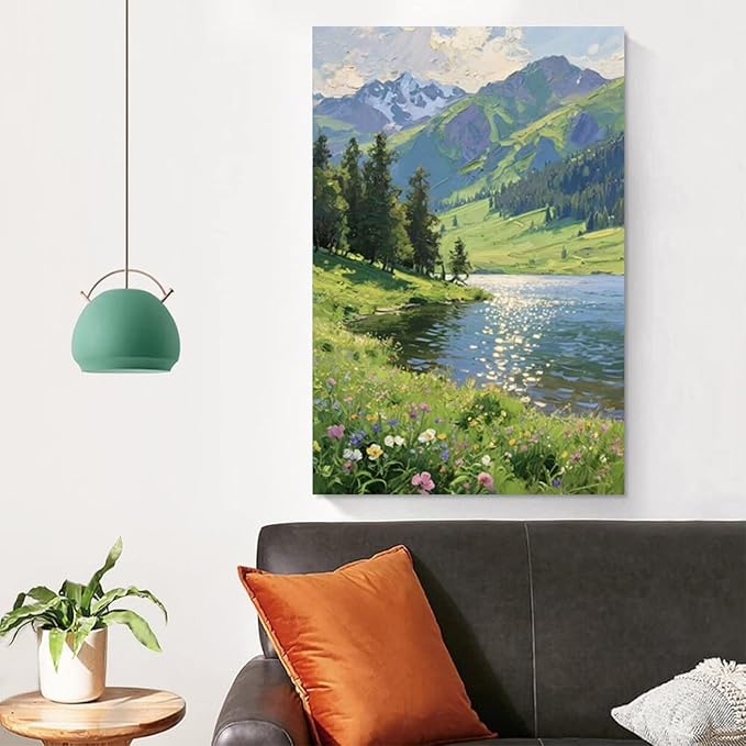 The scenery of mountain streams and green meadows is suitable for living rooms bedrooms offices landscape posters and wall paintings