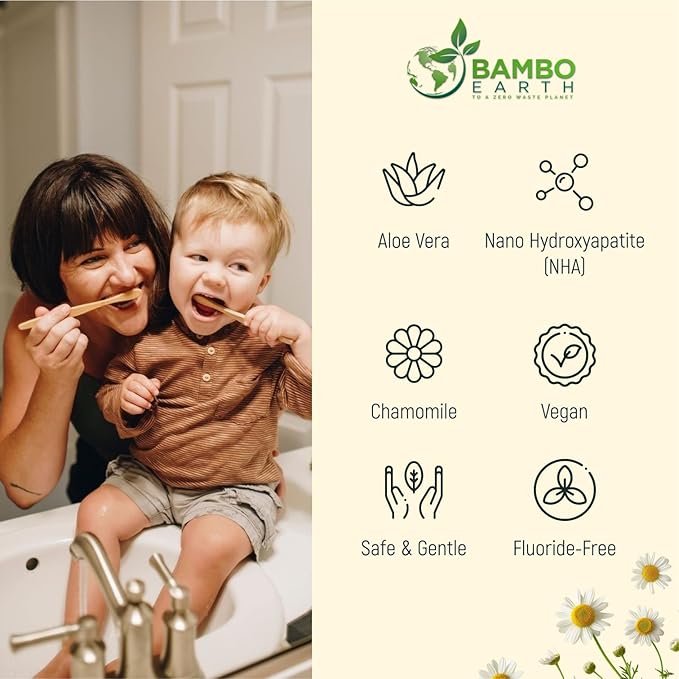 Natural Fluoride Free Toothpaste - Nano Hydroxyapatite, Remineralizing, Sensitive Teeth, Whitening & Zero Waste Tube - Dentist Recommended for Adult & Kids Oral Aloe Vera & Chamomile (4 Pack, Aloe)