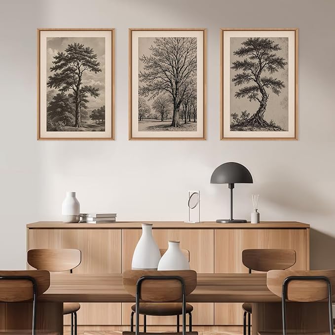 HPINUB Vintage Sketch Tree Framed Canvas Wall Art Set,Modern Nature Botanical Wall Decor, Antique Wilderness Tree Artwork,Minimalist Neutral Art Prints for Living Room,Bedroom,Farmhouse-16 x24 x3