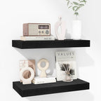 Fun Memories 16 Inch Floating Shelves - Deep Rustic Black Wooden Wall Shelves - Extra Deeper & Thicker Wall Mounted Storage Shelf for Bedroom, Kitchen, Farmhouse - 2 Pack, Rustic Black