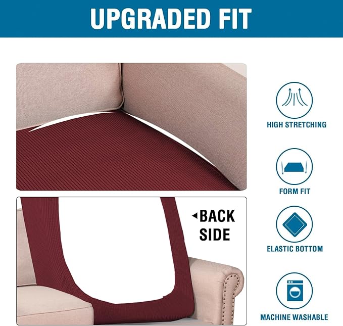 H.VERSAILTEX Super Stretch Individual Chaise Cover Sectional Couch Covers for L Shaped Sofa Both Left/Right Featuring Thick Jacquard Textured Twill Fabric (1 Piece Chaise Cover, Burgundy Red)