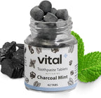 Vital Toothpaste Tabs with Nano-Hydroxyapatite | Naturally Whitens + Remineralizes Teeth | Fluoride & Plastic Free | Combats Sensitivity | Travel & Eco Friendly | Charcoal Mint | 62 Tablets (1 Month)