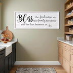 Bless the Food Before Us, the Family Beside Us, and the Love between us Framed Wall Art for Dining Room, 40''×15'' Holy Positive Religious Rustic Bible Verse for Christian God Jesus Christ Prayer
