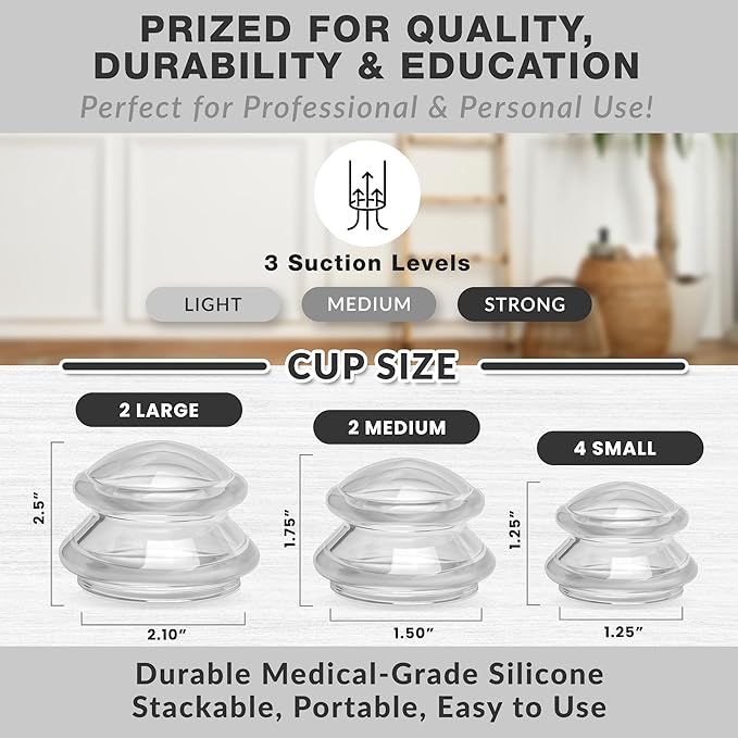 Lure Essentials Edge Silicone Cupping Set, Cupping Kit for Massage Therapy, Long Lasting Cups for Professional & Home Use, Body Sculpt Cup for Cellulite, Ultra Transparent Clear (8 Count)