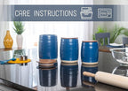 Nat & Jules Lidded Navy Blue 6 inch Ceramic and Wood Kitchen Canisters Set of 3