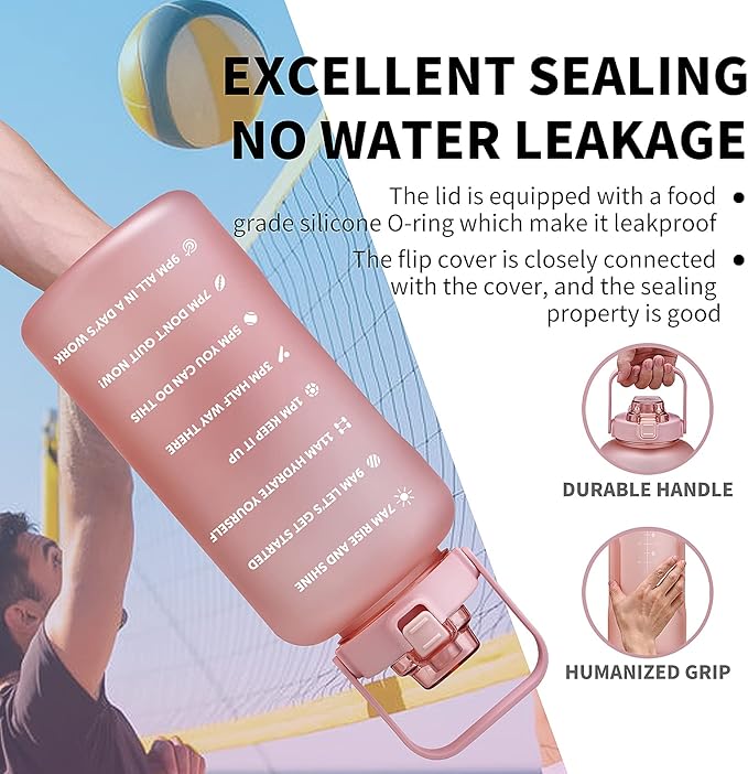 64oz,100oz,128oz Large Motivational Water Bottle with Time Marker, Leakproof & BPA Free Half Gallon Big Water Bottle with Straw Handle Tritan Frosted Water Jug for Gym,Fitness,Outdoor Sports