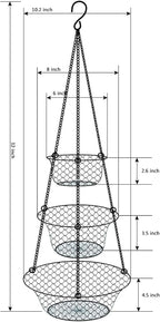 malmo 3-Tier Wire Fruit Hanging Basket, Vegetable Kitchen Storage Basket, Iron Wire Black (Basket2024)