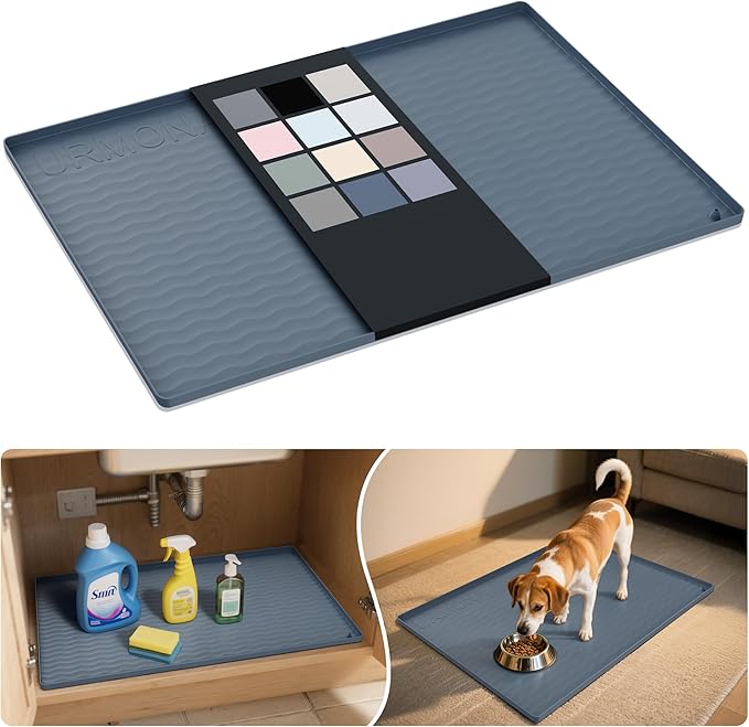 URMONA Waterproof Silicone Under Sink Mat 25'' x 22'' Shelf Liner for Kitchen and Bathroom, Cabinet and Counter Protector, Storage and Organizers, Litter Mat, Pet Cat Puppy Essentials(Dark Grey)