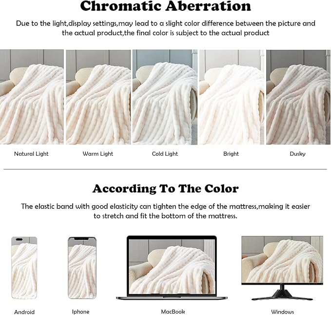 NEWCOSPLAY Faux Fur Throw Blanket Ivory Bubble Blanket Thick Warm Soft for Couch Sofa Bed 550GSM (Ivory, Throw(50"x60"))