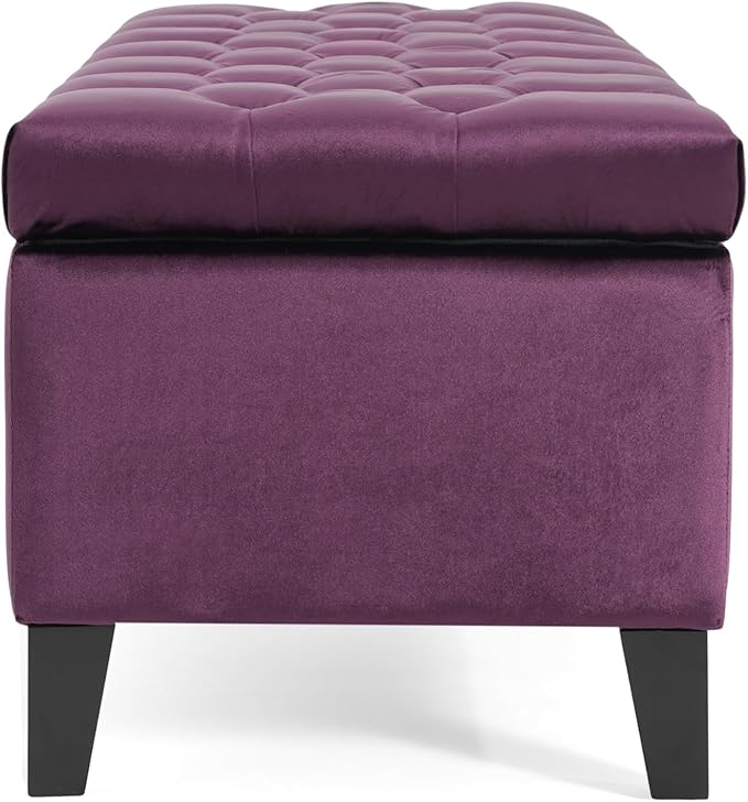Christopher Knight Home Gloust Velvet Storage Ottoman, Upholstered Rectangular Storage Bench, Living Room Seating, Tufted BottonFoot Rest Stool for Home Office, Entryway and Bedroom, Purple