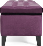 Christopher Knight Home Gloust Velvet Storage Ottoman, Upholstered Rectangular Storage Bench, Living Room Seating, Tufted BottonFoot Rest Stool for Home Office, Entryway and Bedroom, Purple
