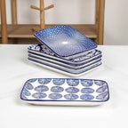 Selamica Ceramic Rectangular Salad Plates Set, Dinner Plate 9.4 Inch Dessert Plates for Party Entertaining, Small Serving Plates for Appetizers, Sushi, Fruit, Set of 4, Vintage Blue