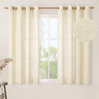 LAMIT Beige Linen Curtains 54 Inches Long for Bedroom, Semi Sheer Neutral Faux Linen Textured Window Light Filtering Panels with Bronze Grommet for Kitchen,2 Panels Set, 52 X 54 Inch
