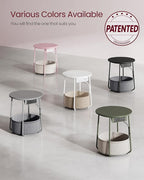 VASAGLE Side Table with Charging Station, Round End Table with Fabric Basket, Nightstand with Power Outlets, USB Ports, for Living Room, Bedroom, Modern, Jelly Pink and Cream White ULET228R01