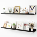 Picture Ledge Shelf, Wood Floating Shelves Set of 2, 36 inch Picture Ledge Shelves, Photo Ledge Nursery Book Shelves Wall Mounted for Living Room Kids' Room Bedroom, Color Black