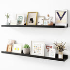 Picture Ledge Shelf, Wood Floating Shelves Set of 2, 36 inch Picture Ledge Shelves, Photo Ledge Nursery Book Shelves Wall Mounted for Living Room Kids' Room Bedroom, Color Black