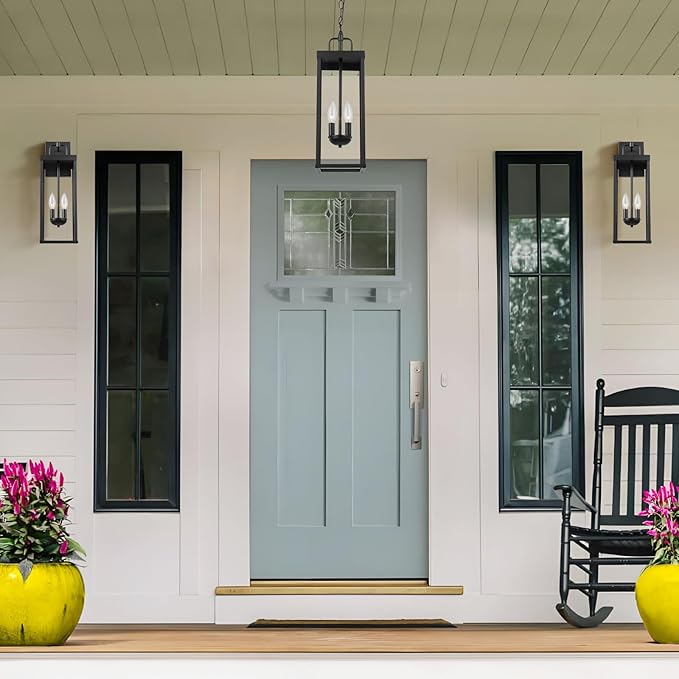 Large Outdoor Pendant Lantern Light Fixture for Front Porch, 20 Inch 2-Light Black Exterior Hanging Chandelier with Clear Glass, Outdoor Indoor Pendant Lamp for Patio, Gazebo, Entryway, Doorway