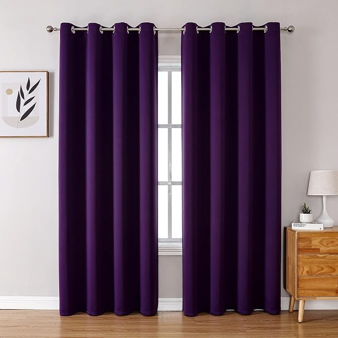 ChrisDowa Grommet Blackout Curtains for Bedroom and Living Room - 2 Panels Set Thermal Insulated Room Darkening Curtains (Royal Purple, 52W x 72L)