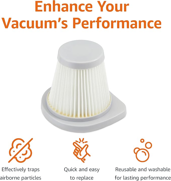 Amazon Basics Washable Replacement Filters 2-in-1 Corded Stick Vacuum Cleaner ONLY (not for Other Models), HEPA, Pack of 4, White