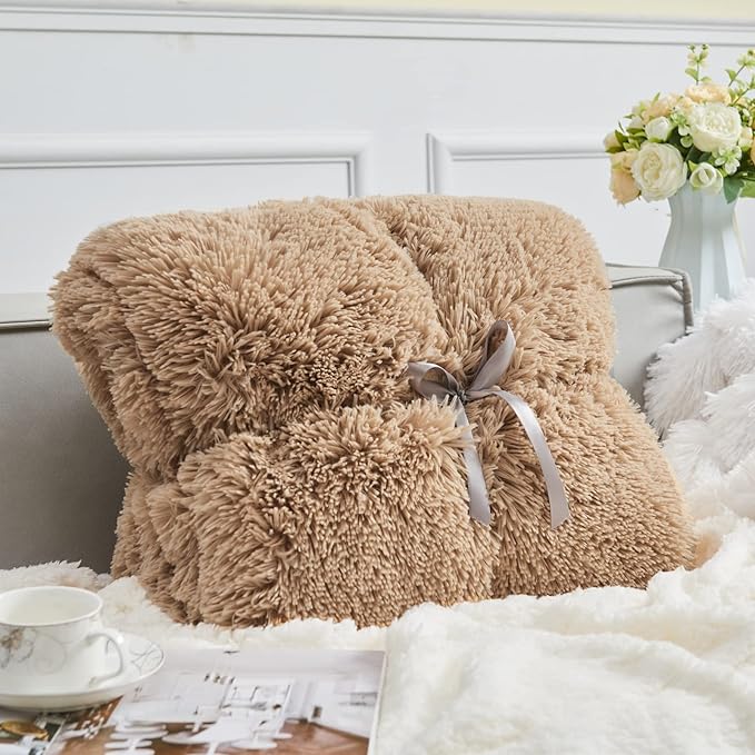 GONAAP Fuzzy Faux Fur Throw Blanket Twin Size Brown Super Soft Cozy Plush Fuzzy Shaggy Blanket for Couch Sofa Bed (Brown, Twin(60"x80"))