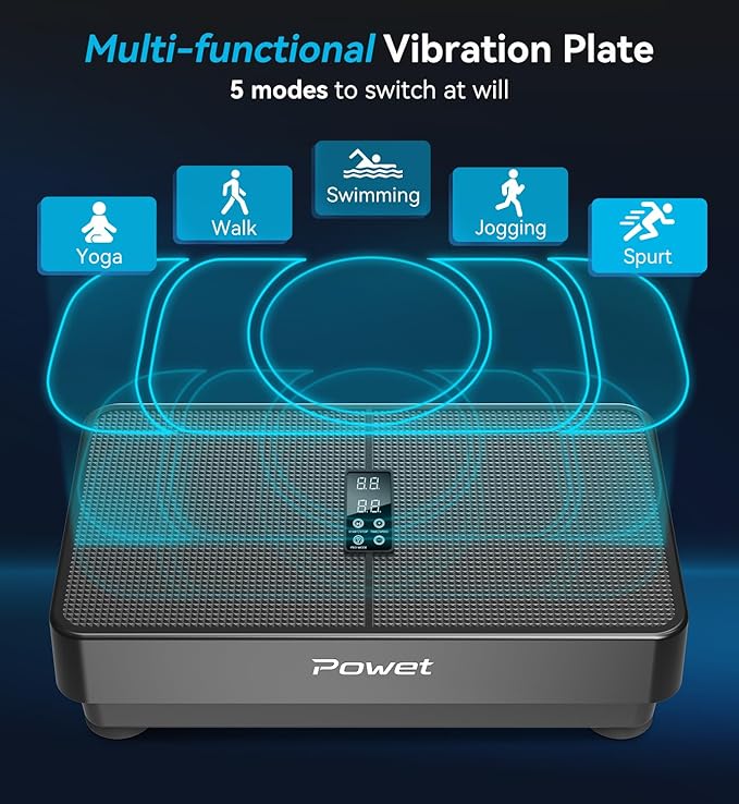 POWET Vibration Plate Exercise Machine for Weight Loss, Woukout & Lymphatic Drainage – Whole Body Vibrating with 99 Speed Levels & 5 Pre-Set Modes – Supports Up to 400lbs, Ideal for Home Use
