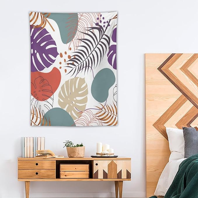 ICMOLYYENLO Tropical Green Leaves Tapestry, Exotic Leaves Beautiful Bedroom Wall Hanging, Floral Poster Blanket for Bedroom Living Room Dormitory Apartment 60x80 Inch
