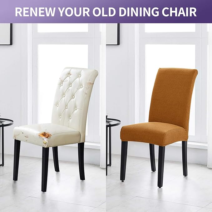 Joccun Chair Covers for Dining Room Set of 2, Dining Chair Slipcovers Stretch Dining Room Chair Covers Seat Protector,Washable Parsons Chair Cover for Home,Hotel,Banquet(Gold,2 Pack)