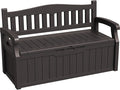Greesum 80 Gallon Storage Bench Outdoor Deck Box with Armrest, Patio Furniture,Lockable, Waterproof and UV Resistant, Suitable for Garden, Pool, Brown