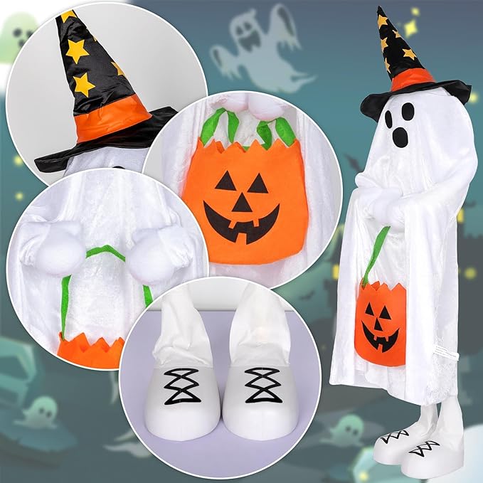 Halloween Decorations Ghost Decor Light-Up Color-Changing Spooky Ghost Porch Decorations Trick or Treater with Candy Pocket, Ghost Halloween Decor for Yard Lawn Home Indoor Outdoor 1PACK 38" H