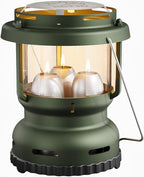 3-Wick Emergency Candle Lantern for Power Outages [18H+ Burning Time] Vintage Decorative Candle Lantern for Real Candles, Outdoor Portable Camping Survival Lighting [7.1"*5.7" - Forest Green]