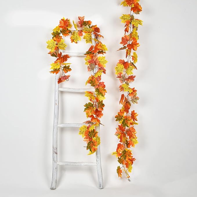 DearHouse 2 Pack Fall Garland Maple Leaf, 5.9Ft/Piece Hanging Vine Garland Artificial Autumn Foliage Garland Thanksgiving Decor for Home Wedding Fireplace Party Christmas (Light Green)