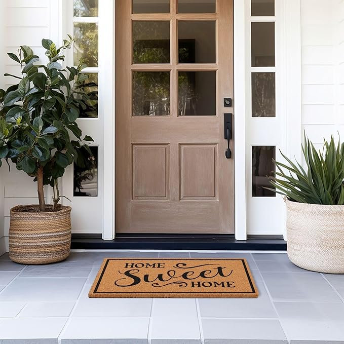 Barnyard Designs Natural Coco Coir Heavy Duty Backing Doormat - Large Cute Non-Slip Front Door Welcome Mat for Outside Entrance or Porch Entry, Brown (17x30, Home Sweet Home)