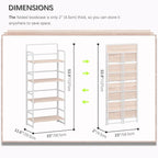 4NM No Assembly Foldable Bookshelf, 4-Shelf Collapsible Bookcase Storage for Small Spaces, 54" H, Natural White