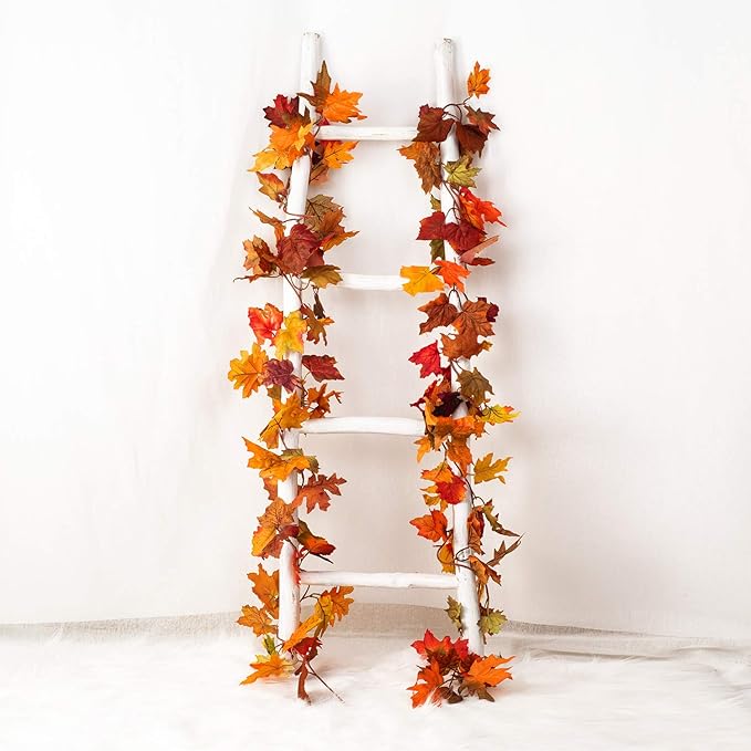Lvydec 2 Pack Fall Maple Garland - 5.9ft/Piece Artificial Fall Foliage Garland Colorful Autumn Decor for Home Wedding Party (Mixed Color)