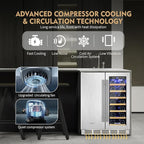 Wine and Beverage Refrigerator, 24 Inch Stainless Steels Beverage Fridge Dual Zone, Wine Beverage Cooler Built-in or Freestanding with Upgraded Cooling, 20 Bottles and 88 Cans Large Capacity
