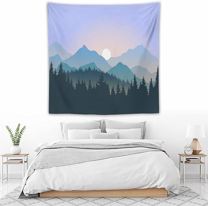 HZOHNAGO Mountain Tapestry Forest Mountain Sunrise Pattern Printed Wall Tapestry Wall Hanging for Bedroom Living Room Dorm 60" W x 60" H