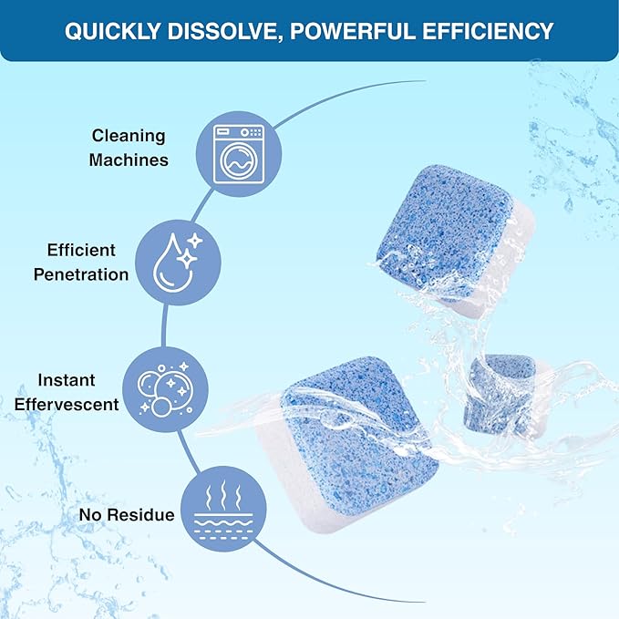 Washing Machine Cleaner, Septic Safe Washer Descaler Tablets for Removing Pet Hair, Odors, Residue, Suitable for HE Front Loader, Top Load, 1 Year Supply, 24 Pack (For Pet Owner)