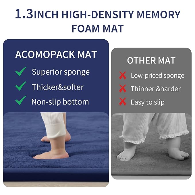 ACOMOPACK Baby Play Mat for Floor 1.3" Thick Memory Foam Play Mat 79"×157 Tummy Time Crawling with Non-Slip Bottom for Living Room,Nursery,Soft Velvet Playpen Mats for Kids,Infants（Royal Blue）